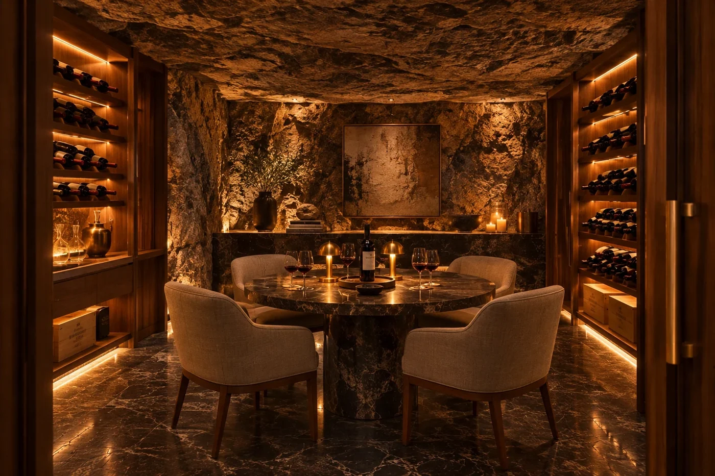 A small private wine room cut into the rock