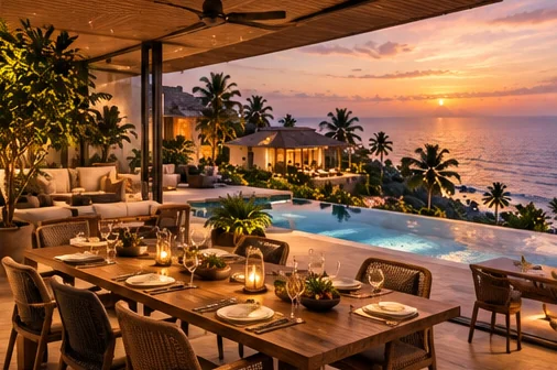Evening on a terrace, thirty metres above the water