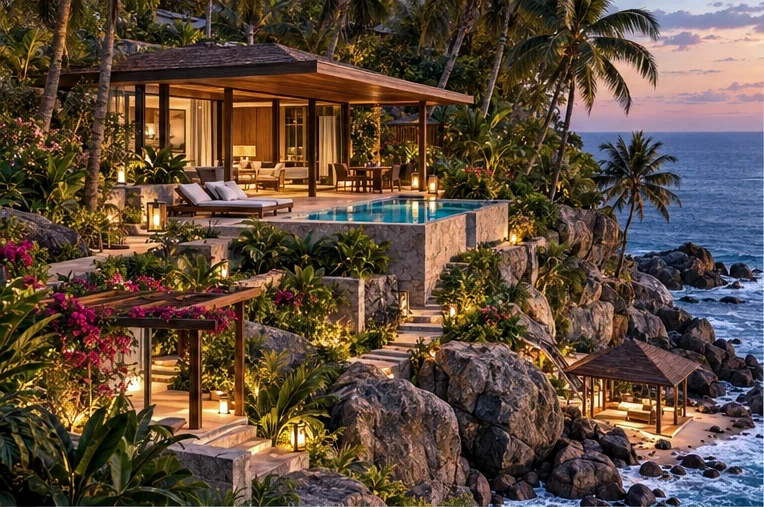 A small house on the cliff edge with its own pool